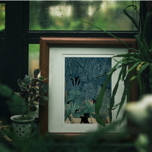 
            
                Load image into Gallery viewer, Black Cats in a Potted Jungle Art Print
            
        