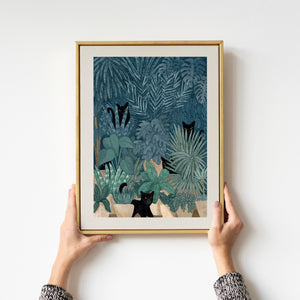 
            
                Load image into Gallery viewer, Black Cats in a Potted Jungle Art Print
            
        