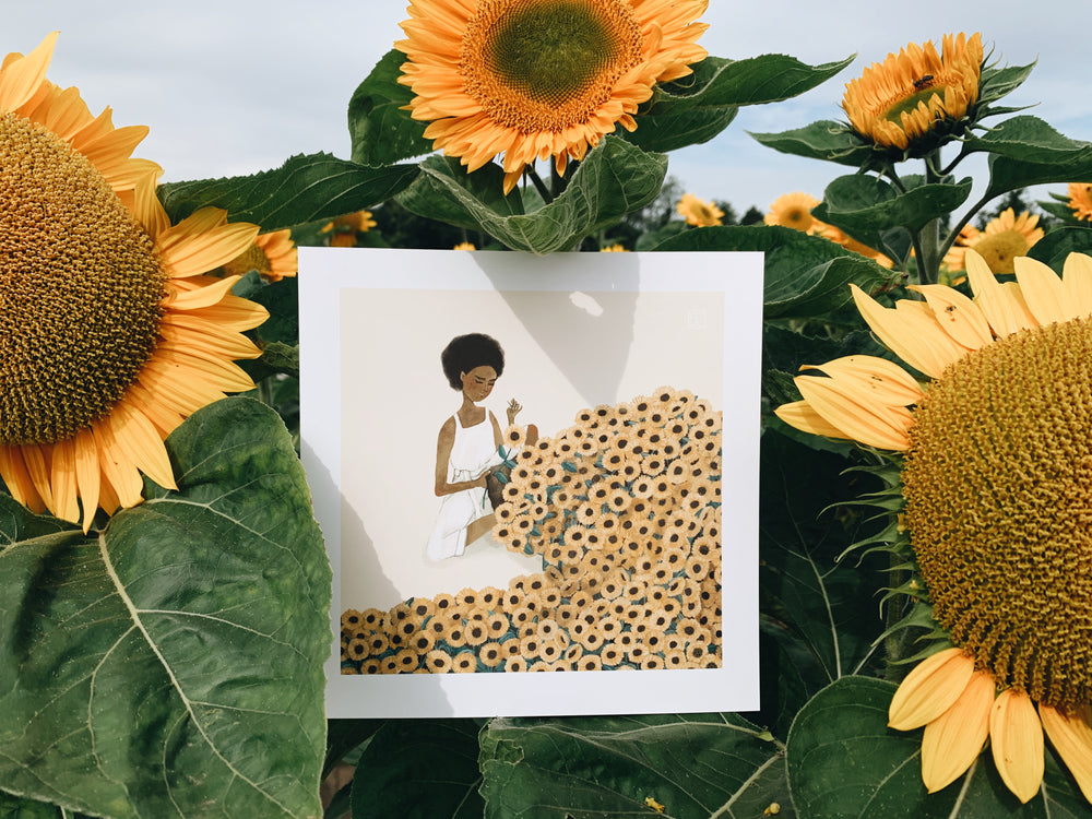 Sewing Sunflowers Art Print